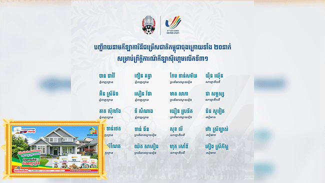 ជម្រើស​ជាតិ​នារី​កម្ពុជា​ចេញ​បញ្ជី​ឈ្មោះ​កីឡា​ការិនី ២០​នាក់​ជា​ផ្លូវការ​